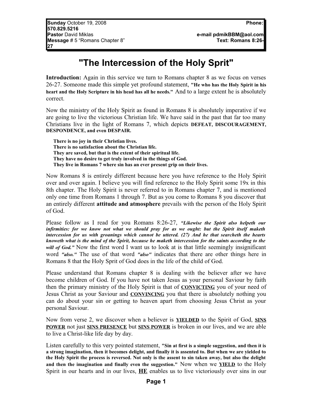 The Intercession of the Holy Sprit