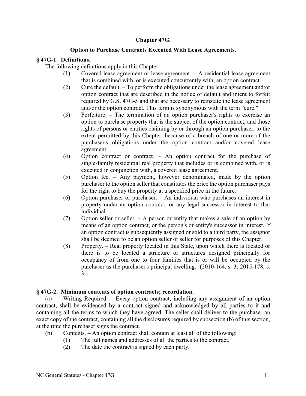 Chapter 47G. Option to Purchase Contracts Executed with Lease Agreements