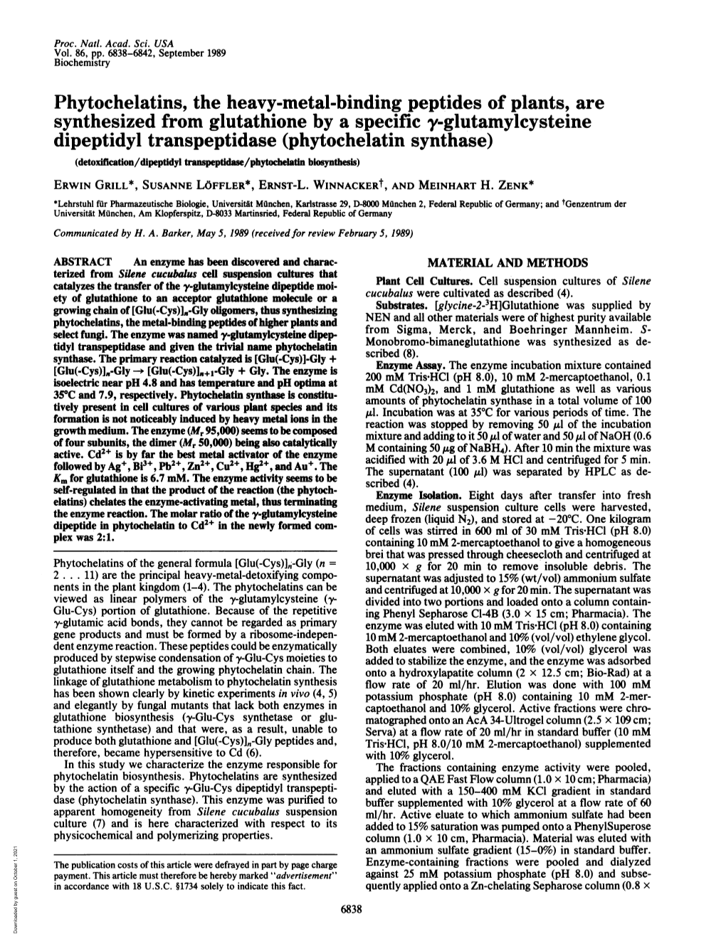 Phytochelatins, the Heavy-Metal-Binding Peptides Of