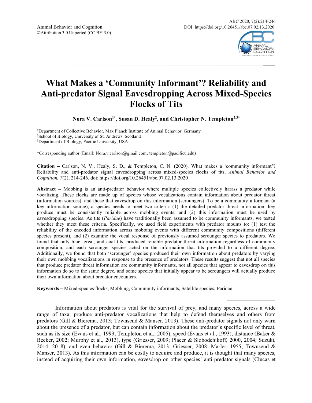 What Makes a 'Community Informant'? Reliability and Anti-Predator Signal Eavesdropping Across Mixed-Species Flocks of Tits