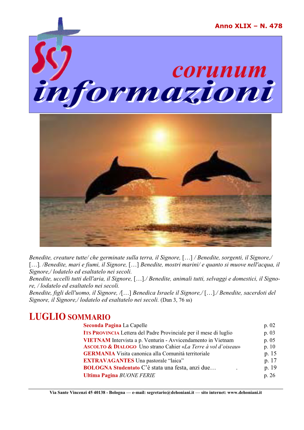 CUI 478 – Luglio 2016 LETTERA DEL SUPERIORE PROVINCIALE