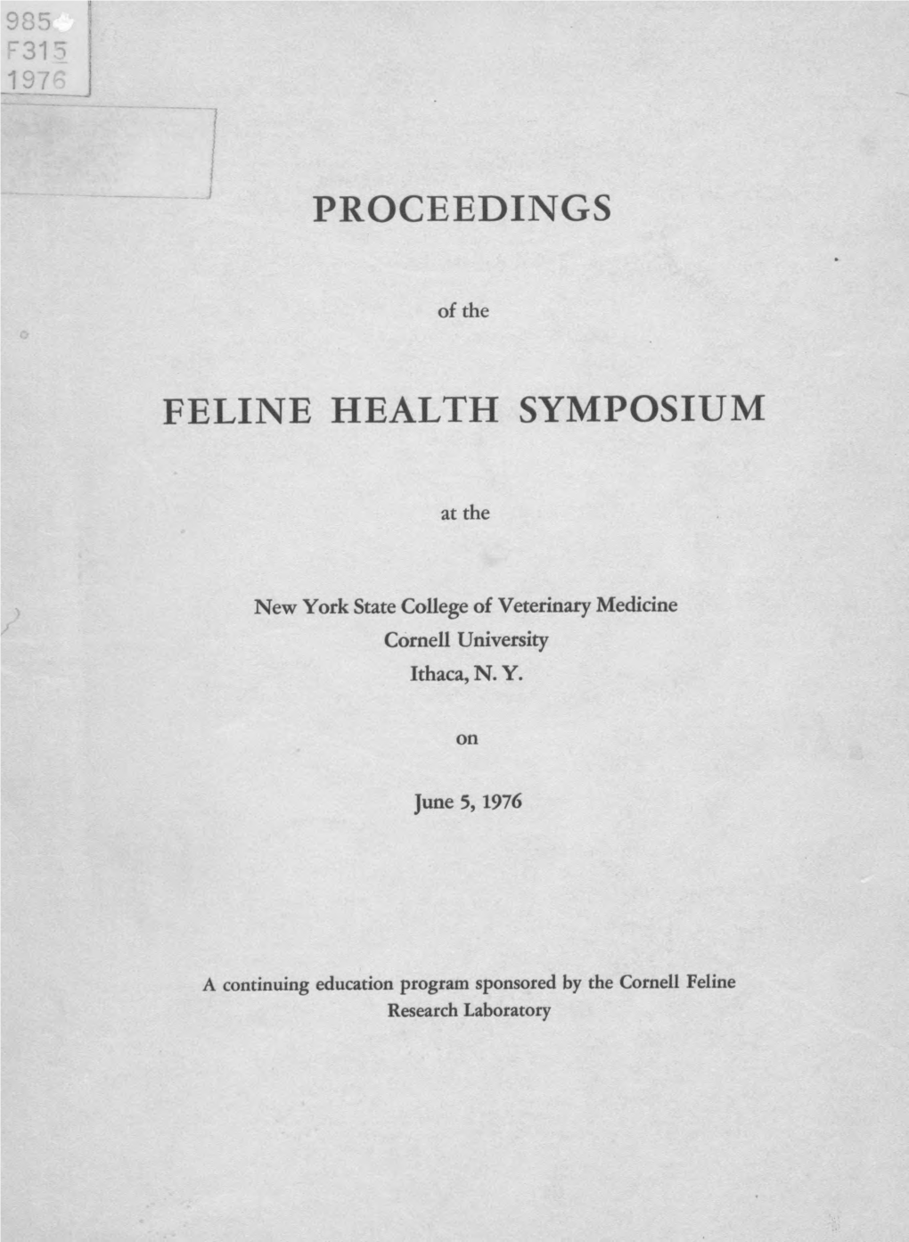 Proceedings Feline Health Symposium