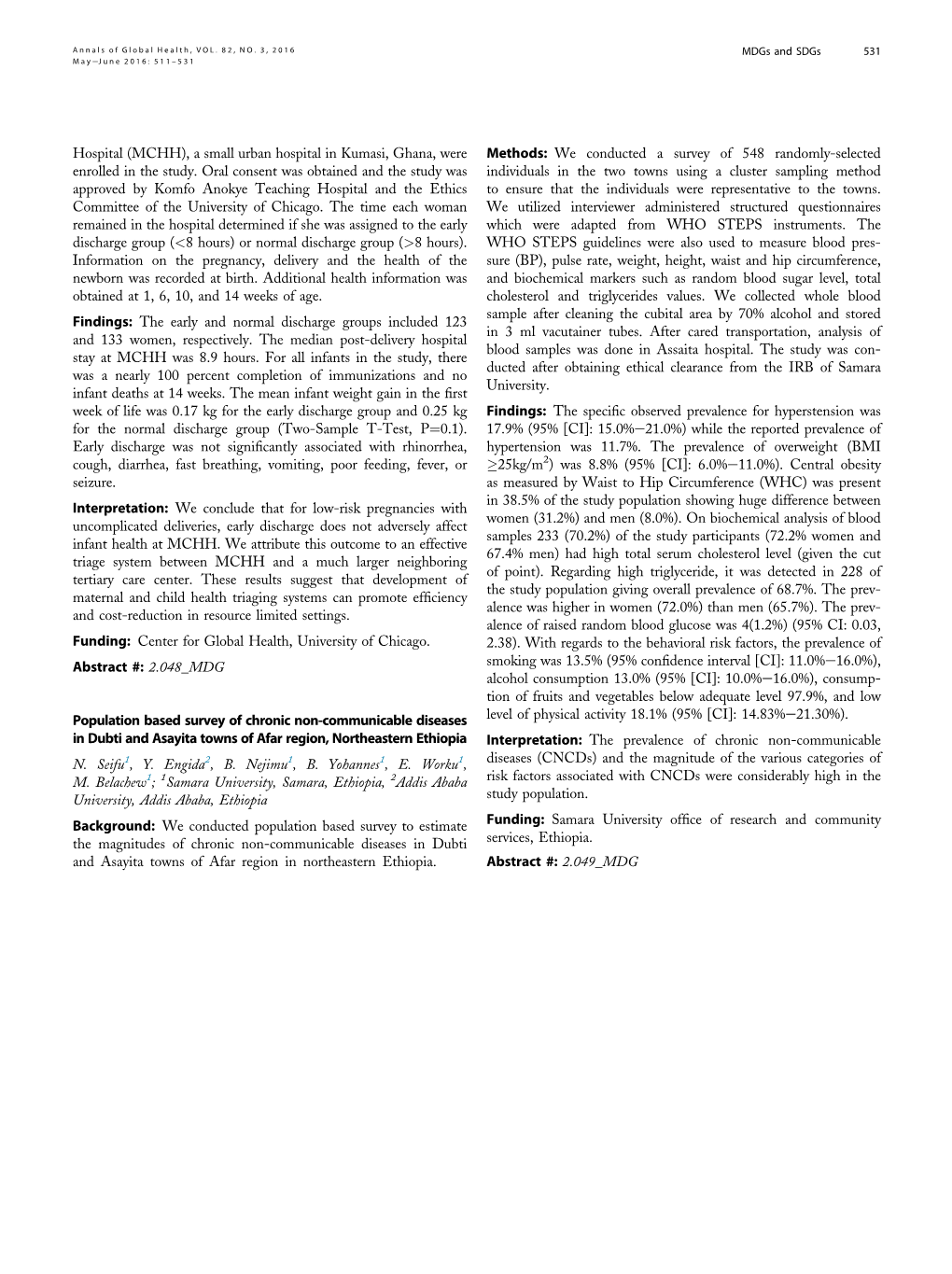 Population Based Survey of Chronic Non-Communicable Diseases In