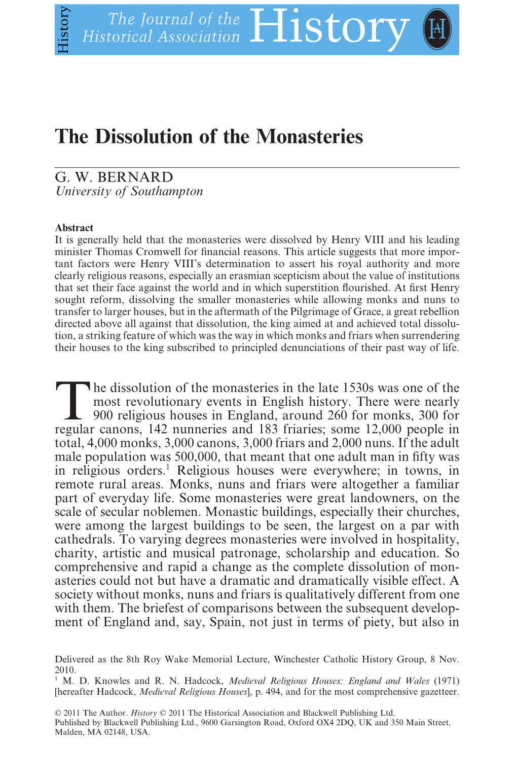 The Dissolution of the Monasteries