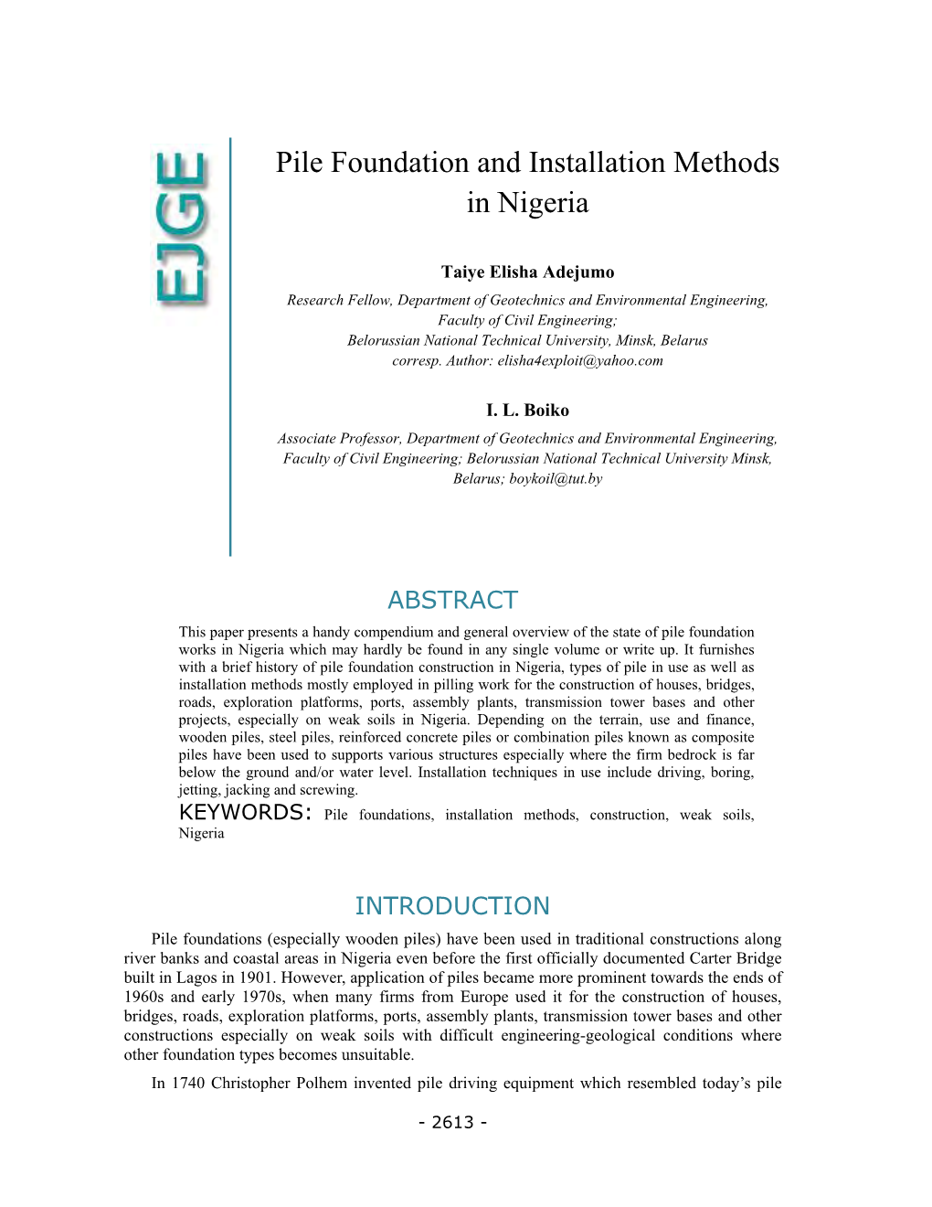 Pile Foundation and Installation Methods in Nigeria