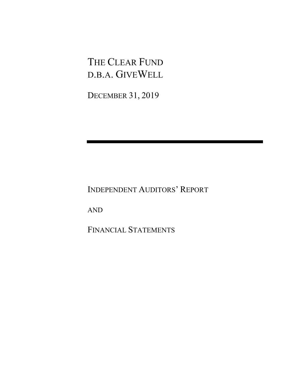 Clear Fund 2019 Audited Financial Statements