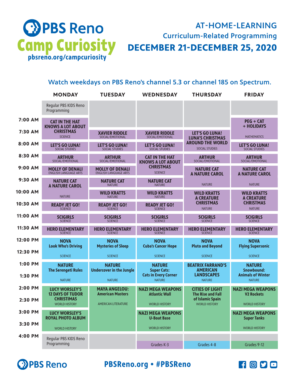 Camp Curiosity DECEMBER 21-DECEMBER 25, 2020 Pbsreno.Org/Campcuriosity