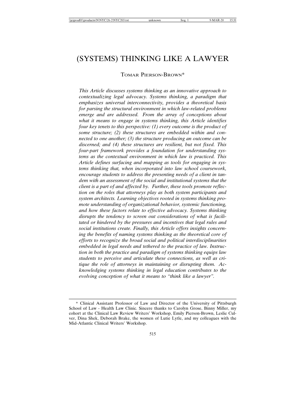 (Systems) Thinking Like a Lawyer