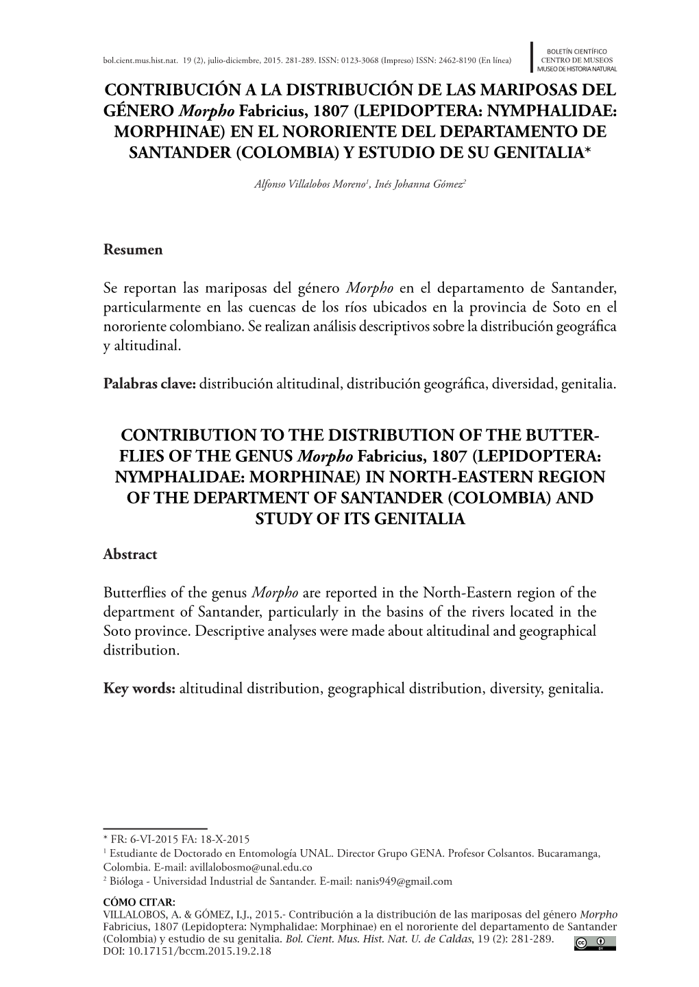 Contribución a La Distribución De Las Mariposas Del Género Morpho