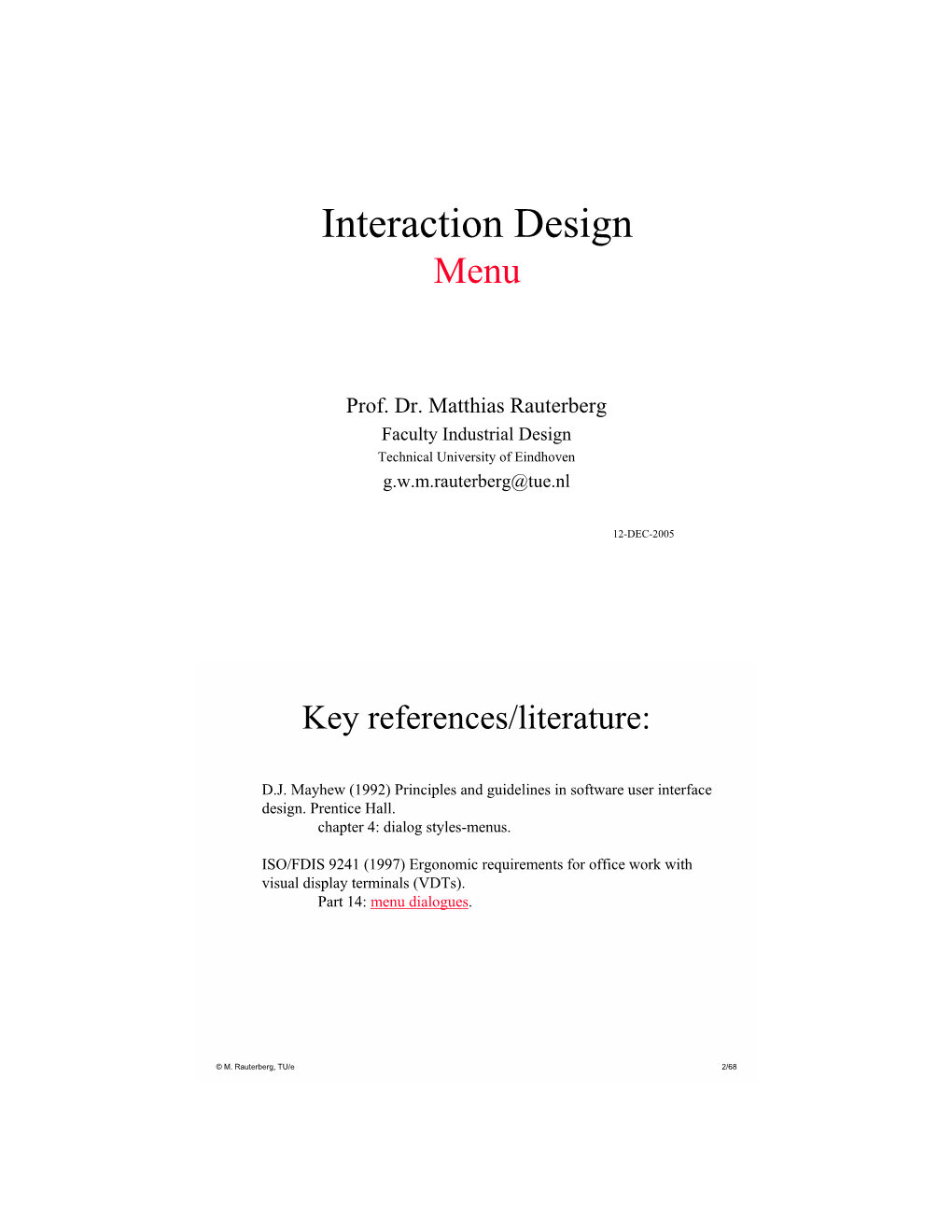 Interaction Design Menu