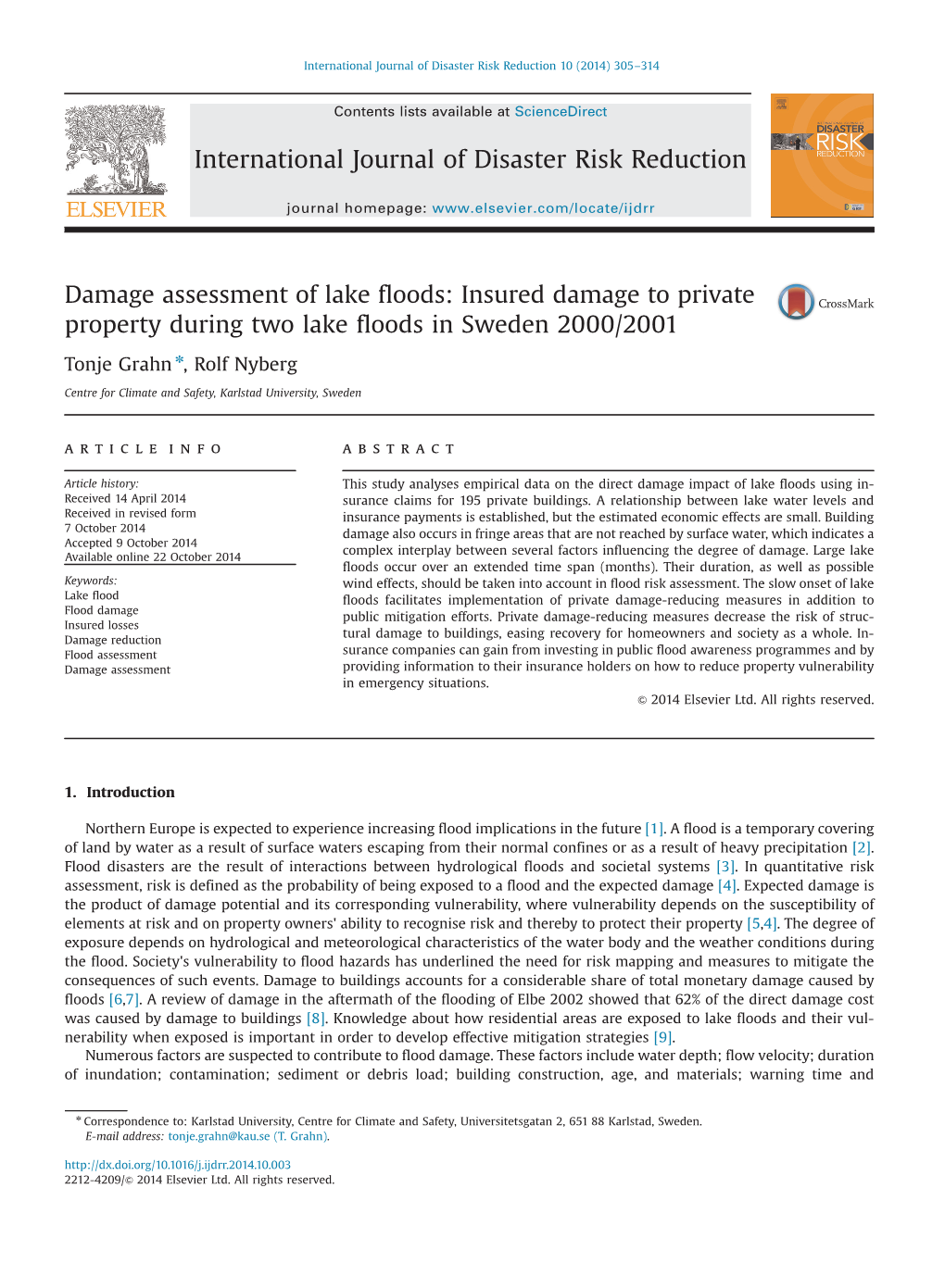 Damage Assessment of Lake Floods Insured Damage to Private Property