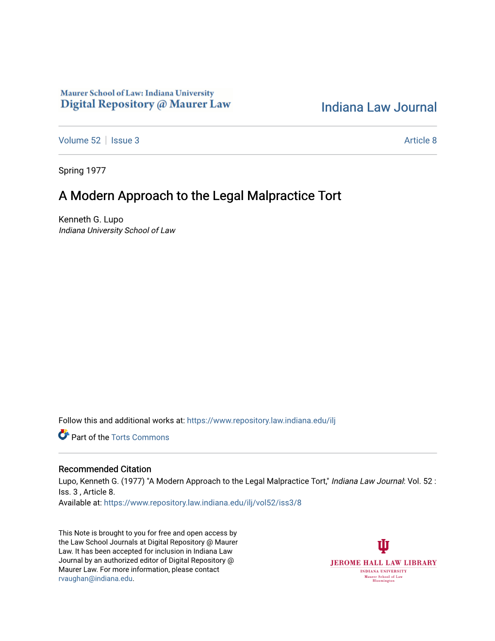 A Modern Approach to the Legal Malpractice Tort