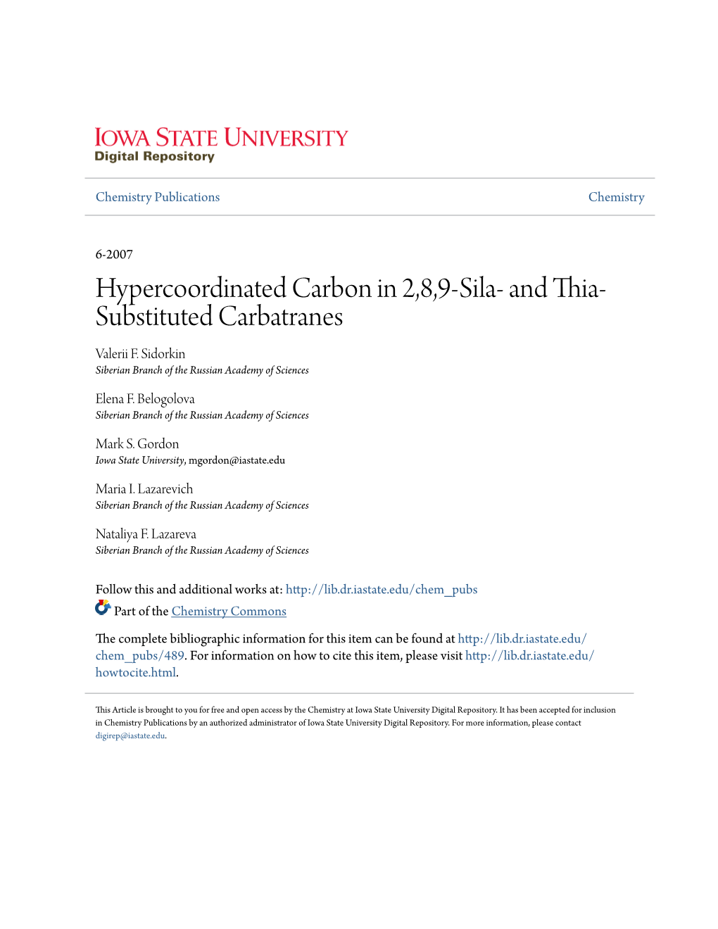 Hypercoordinated Carbon in 2,8,9-Sila- and Thia-Substituted Carbatranes