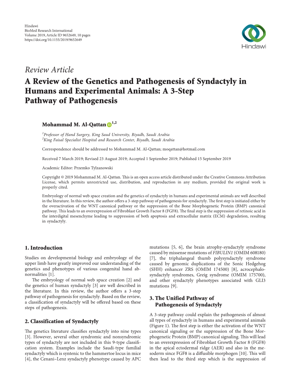 A Review of the Genetics and Pathogenesis of Syndactyly in Humans and Experimental Animals: a 3-Step Pathway of Pathogenesis