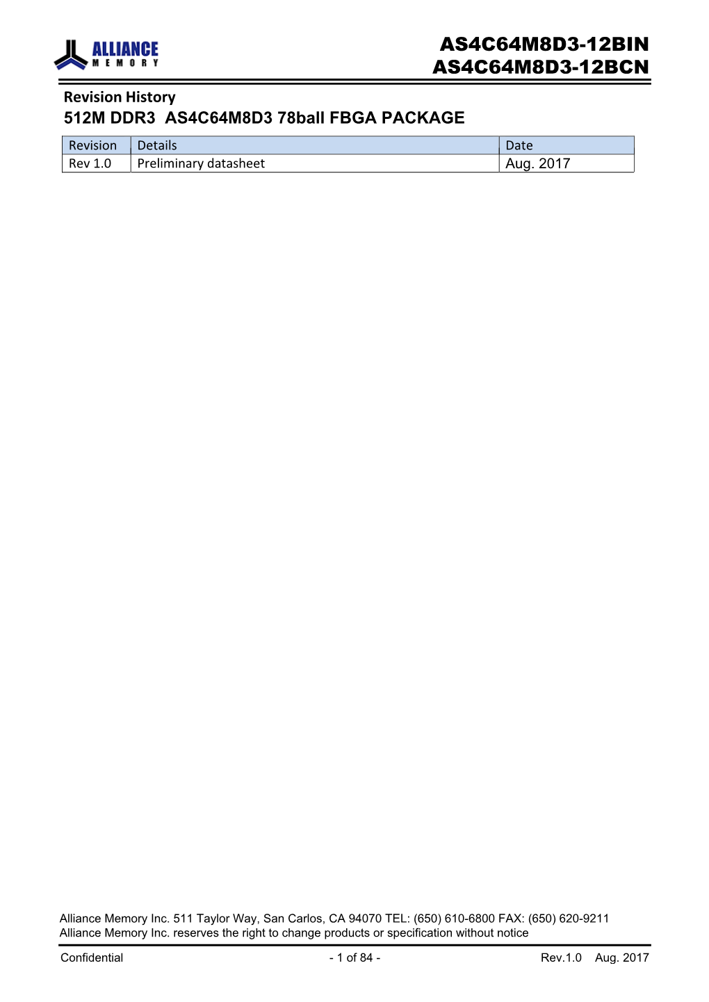 64M X 8 Bit DDR3 Synchronous DRAM (SDRAM) Advance (Rev