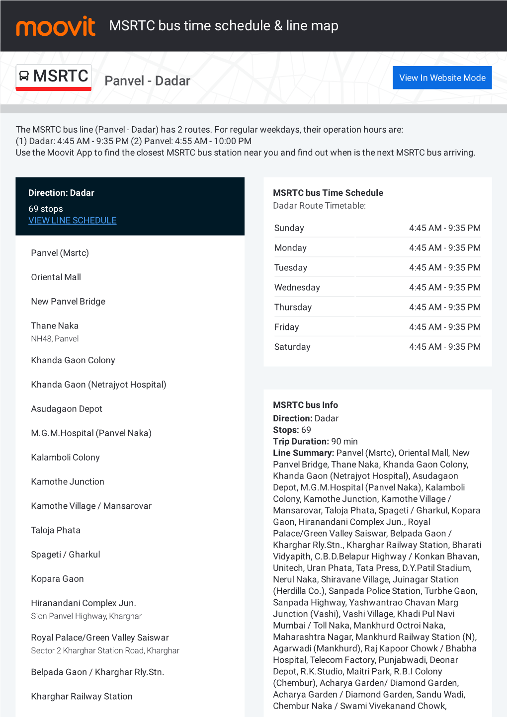 MSRTC Bus Time Schedule & Line Route