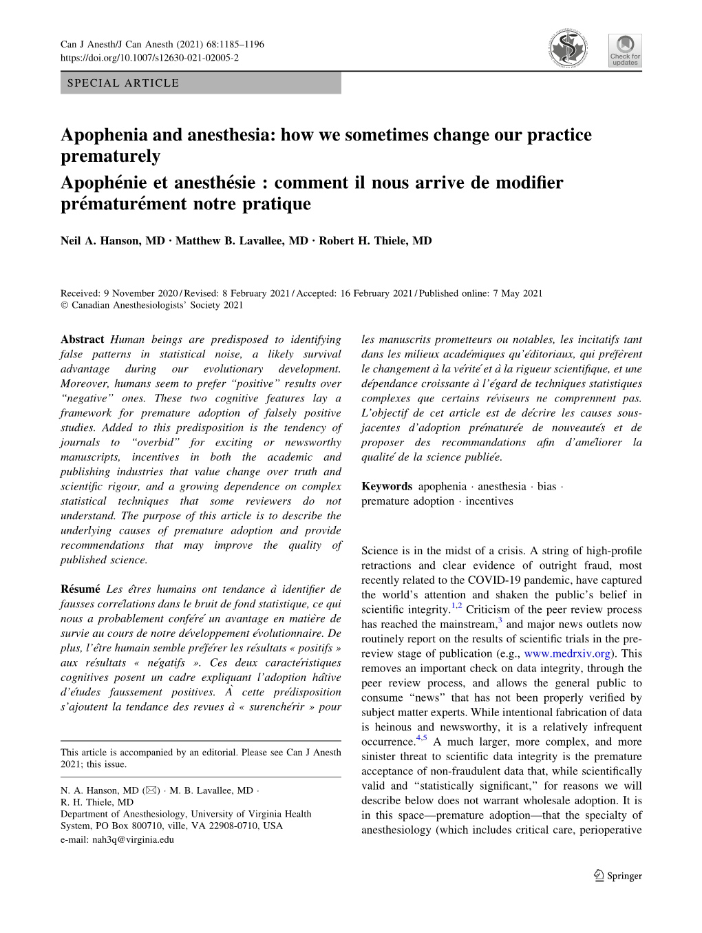 Apophenia and Anesthesia: How We Sometimes Change Our Practice