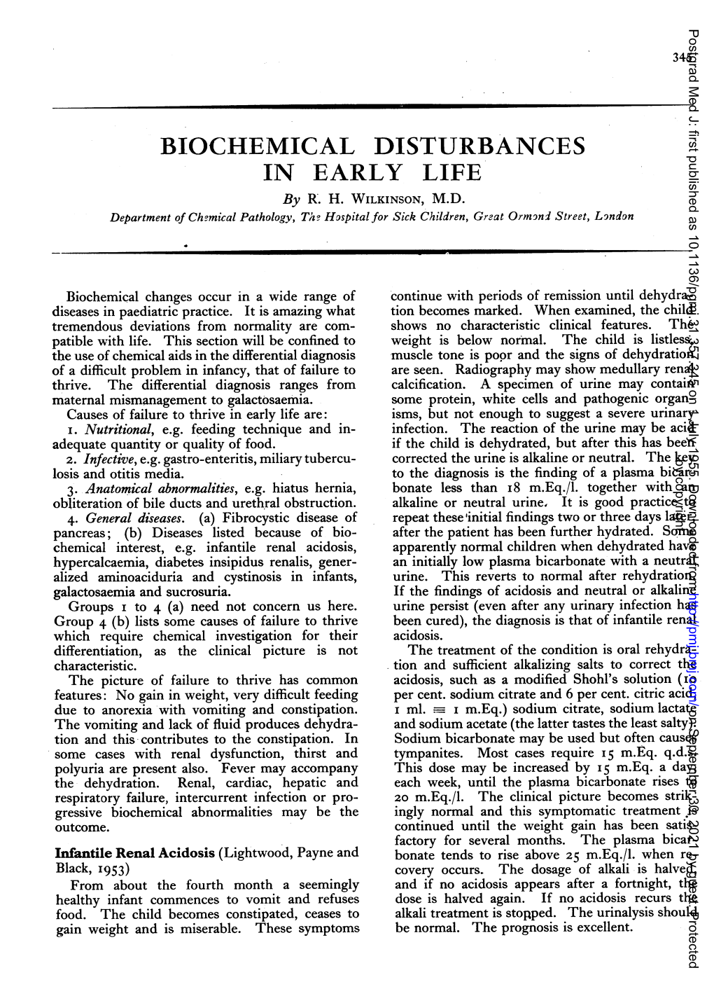 BIOCHEMICAL DISTURBANCES in EARLY LIFE by R