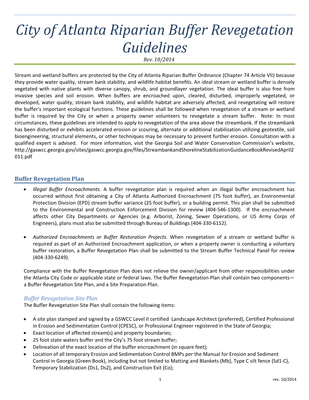 City of Atlanta Riparian Buffer Revegetation Guidelines