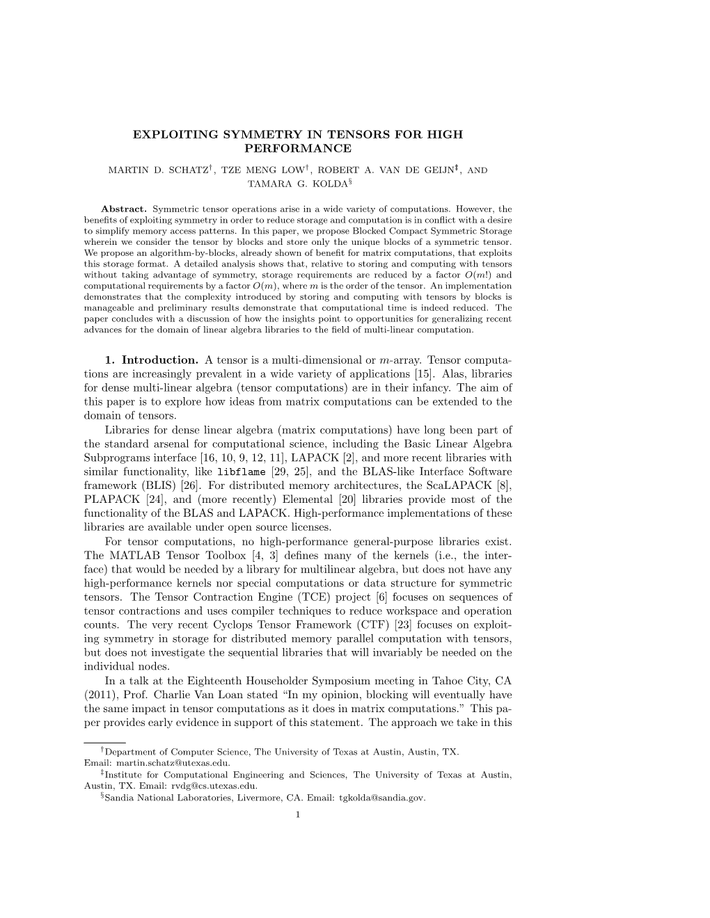 Exploiting Symmetry in Tensors for High Performance