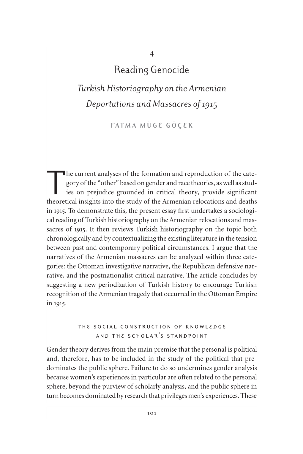 Reading Genocide Turkish Historiography on the Armenian Deportations and Massacres of 1915