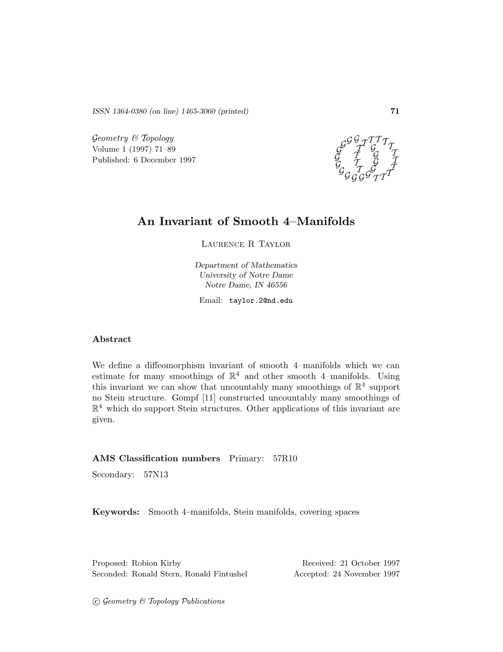 An Invariant of Smooth 4–Manifolds