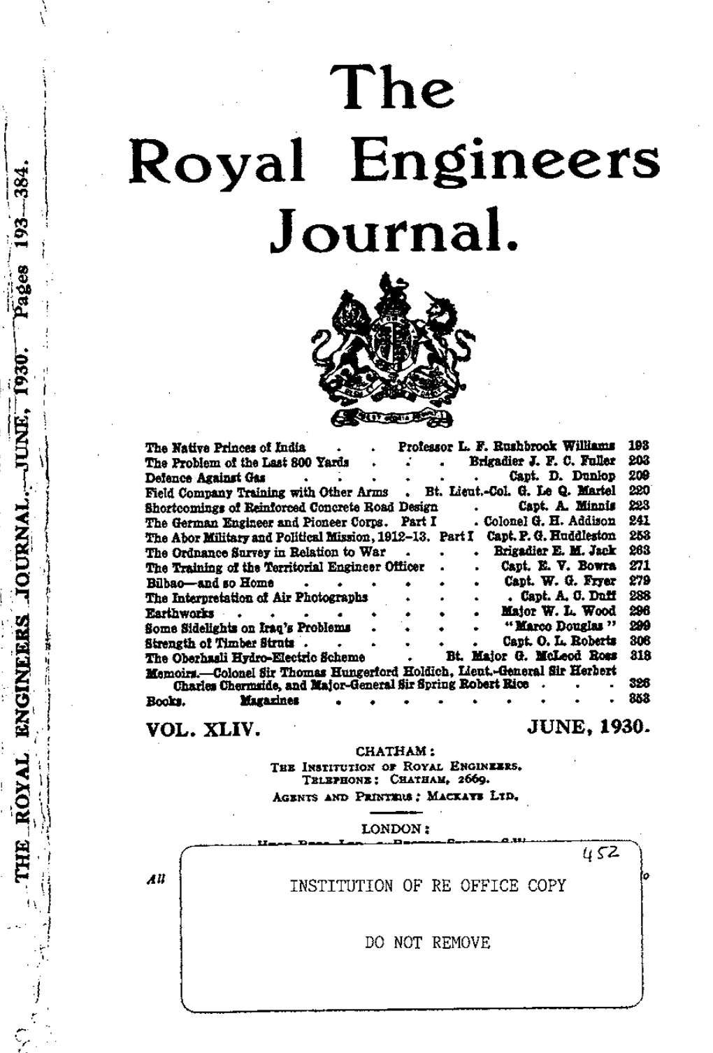 THE ROYAL ENGINEERS JOURNAL. [JUNE Depresses Them Again, Exacts Tribute, Insists on Military Service and Establishes Himself As an Empire