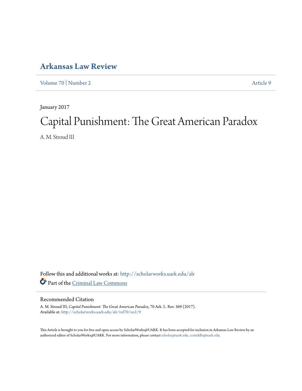 Capital Punishment: the Great American Paradox A