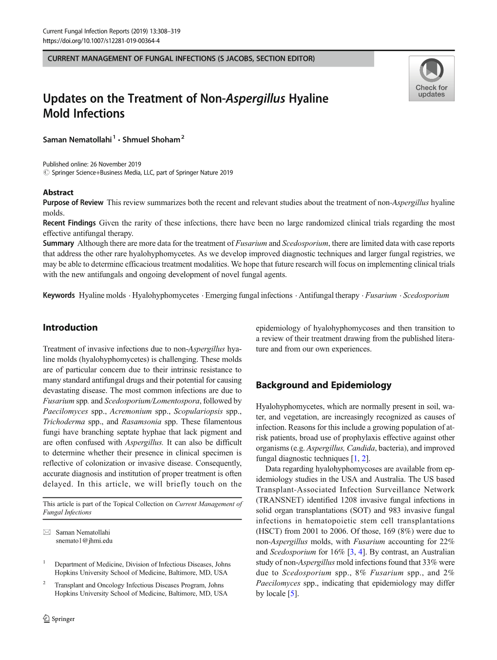 Updates on the Treatment of Non-Aspergillus Hyaline Mold Infections