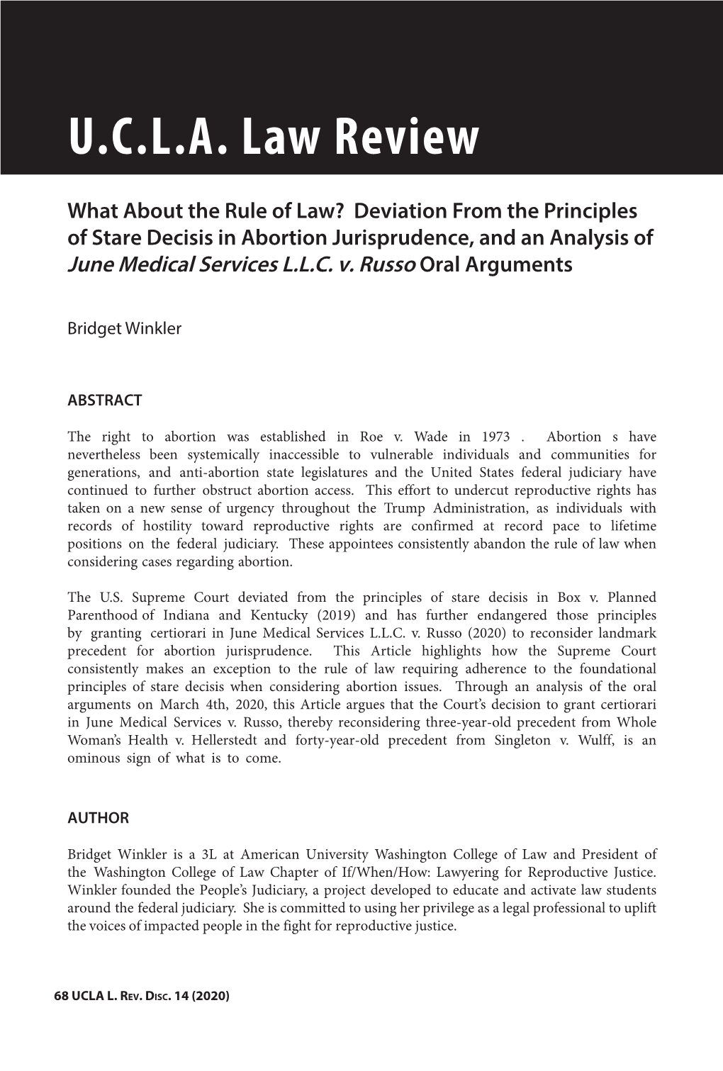 UCLA Law Review What About the Rule of Law? Deviation from the Principles of Stare