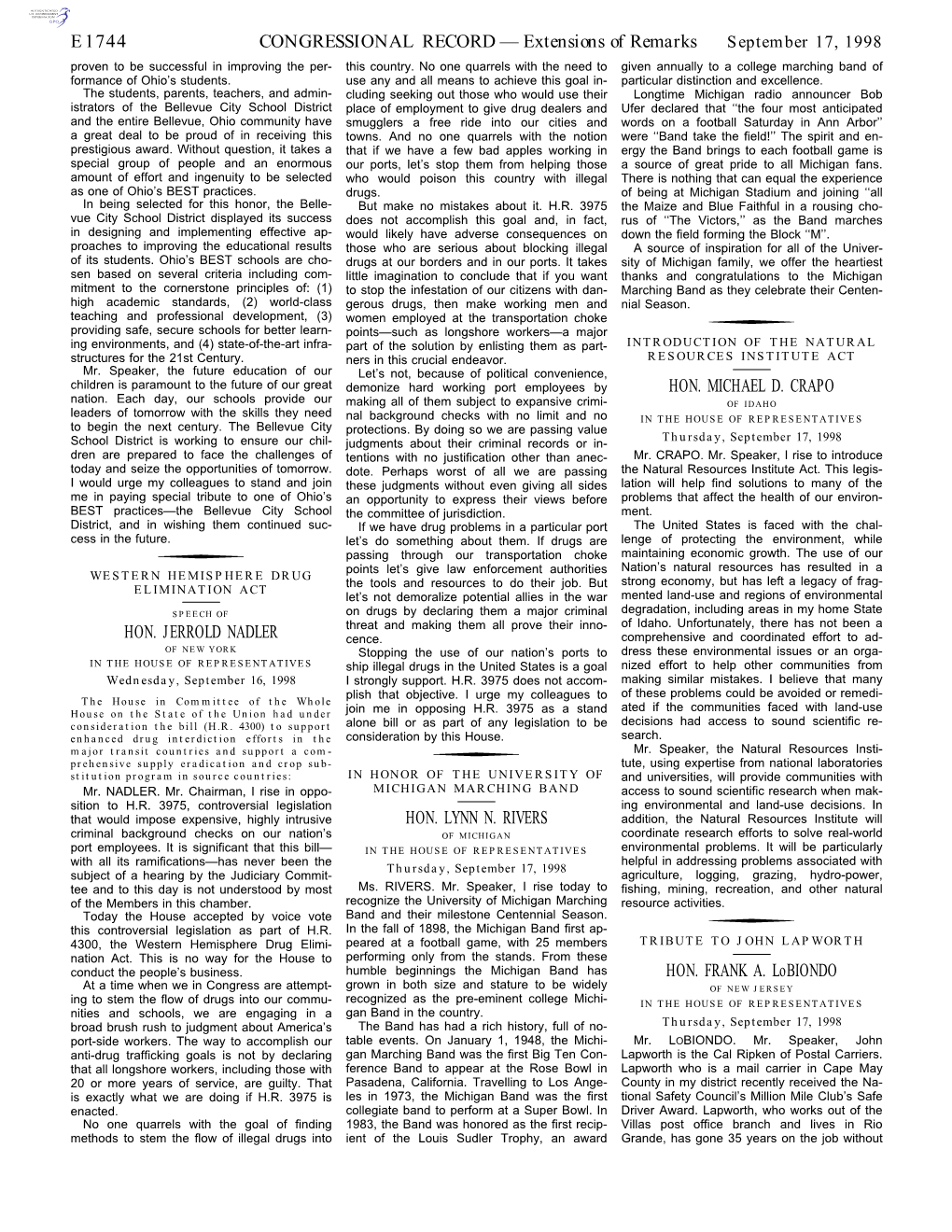 CONGRESSIONAL RECORD— Extensions of Remarks E1744 HON