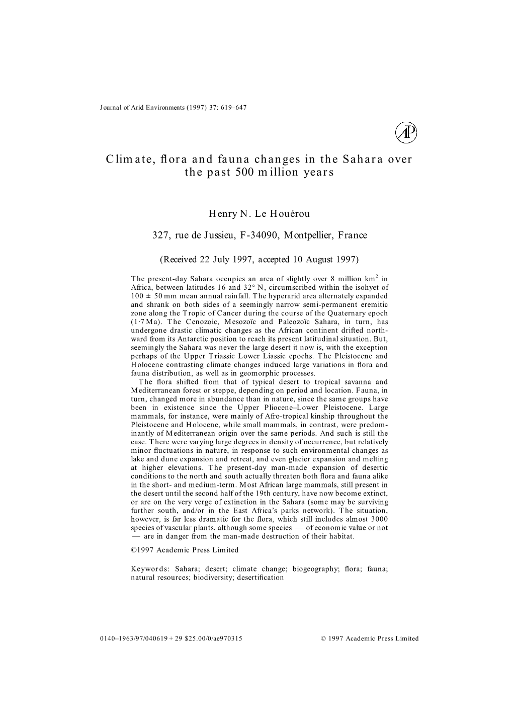 Climate, Flora and Fauna Changes in the Sahara Over the Past 500