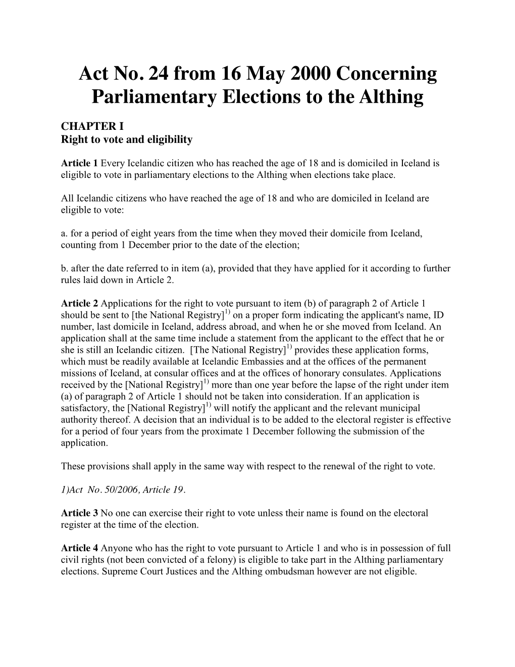 Iceland : Act 24 (On Election) 2000