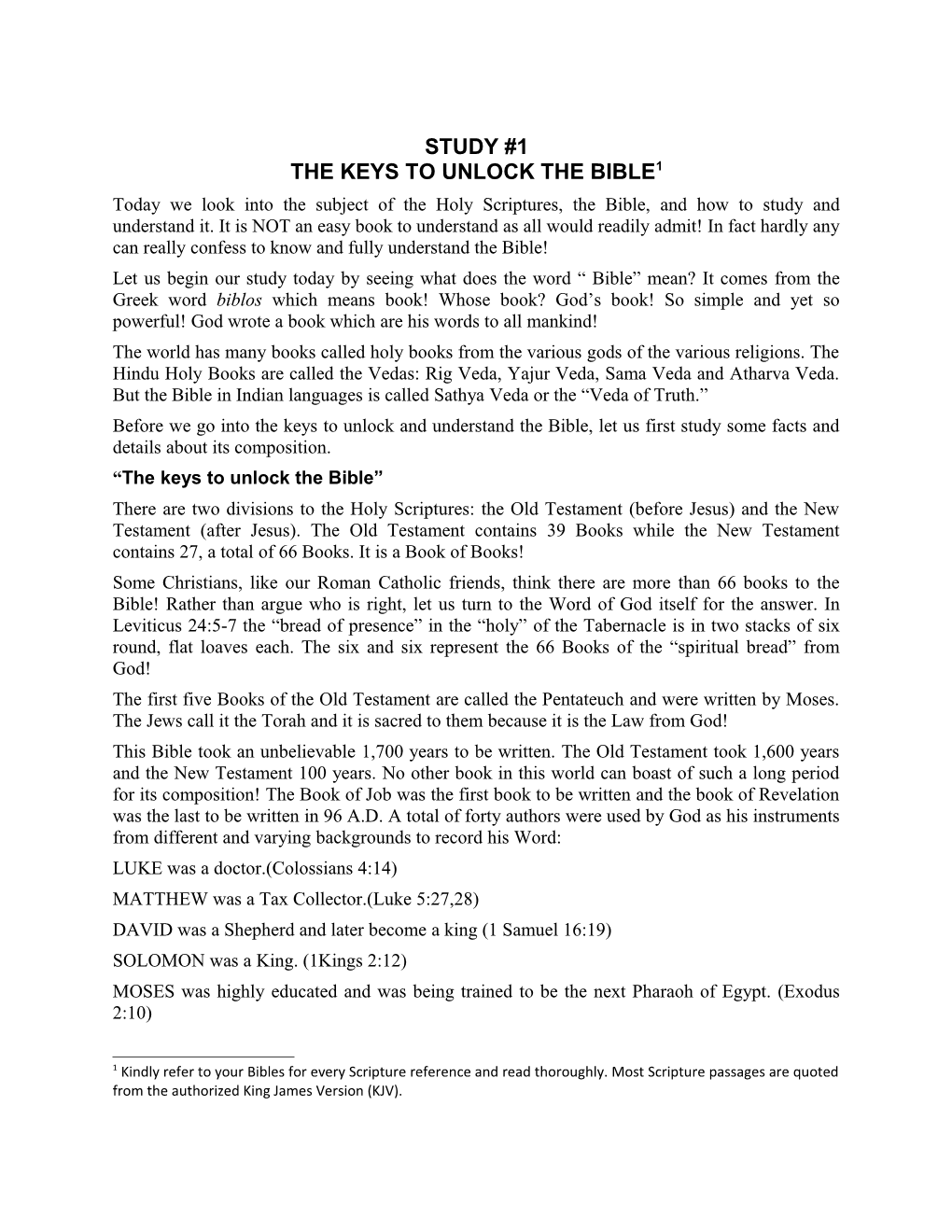 Study #1 the Keys to Unlock the Bible 1