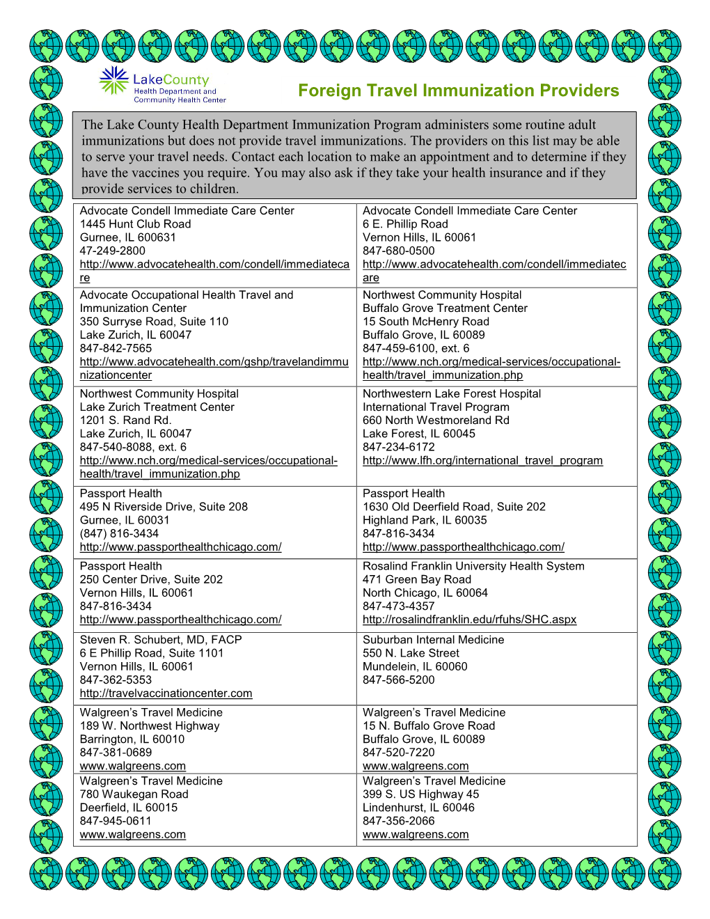 Foreign Travel Immunization Providers