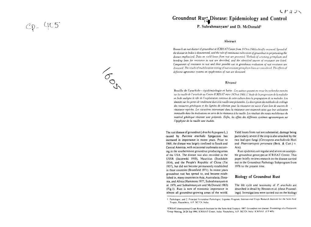 Groundnut Ruct Disease: Epidemiology and Control 1 U# P