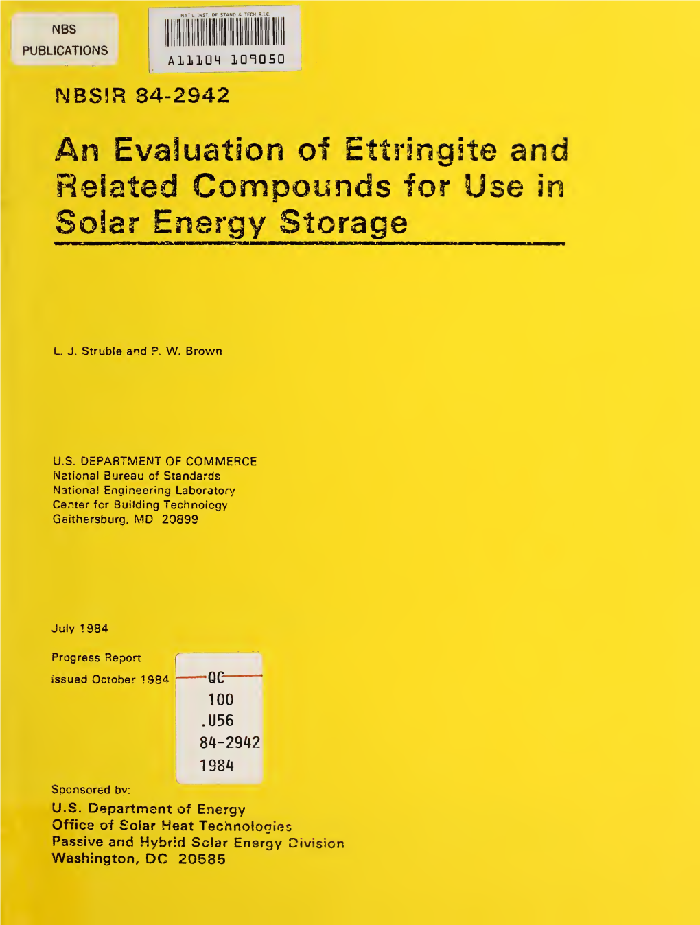 An Evaluation of Ettringite and Related Compounds for Use in Solar Energy Storage