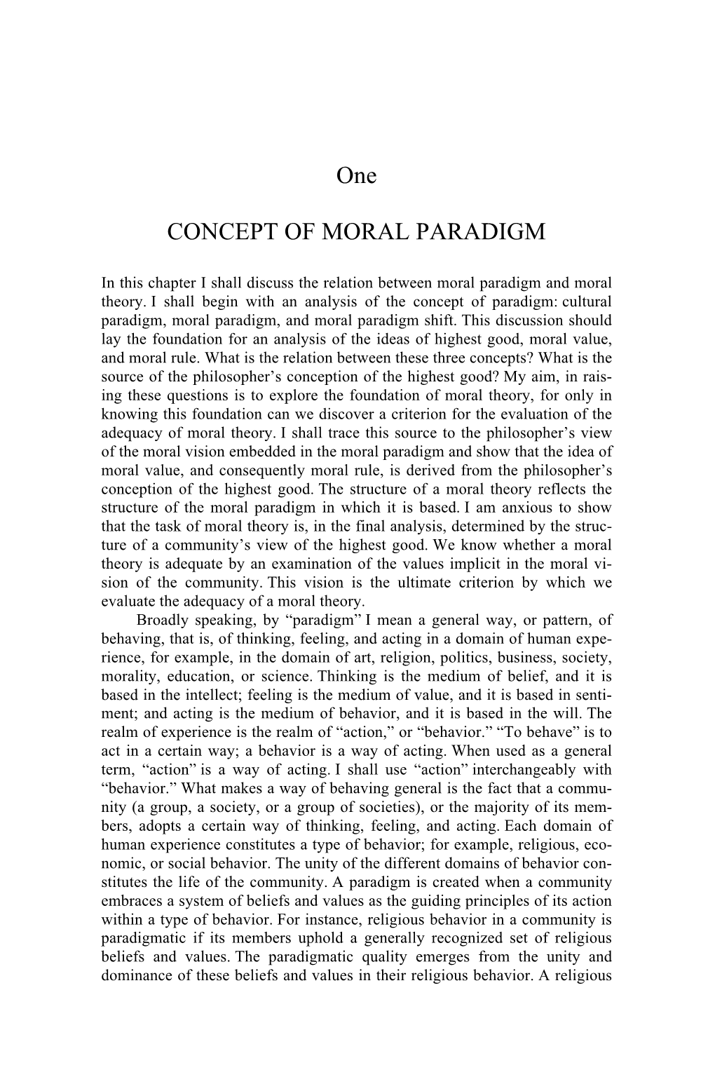 One CONCEPT of MORAL PARADIGM