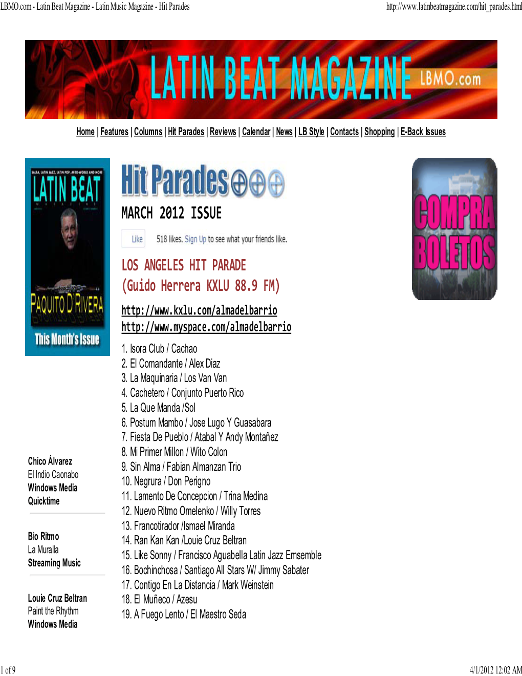 LBMO.Com - Latin Beat Magazine - Latin Music Magazine - Hit Parades