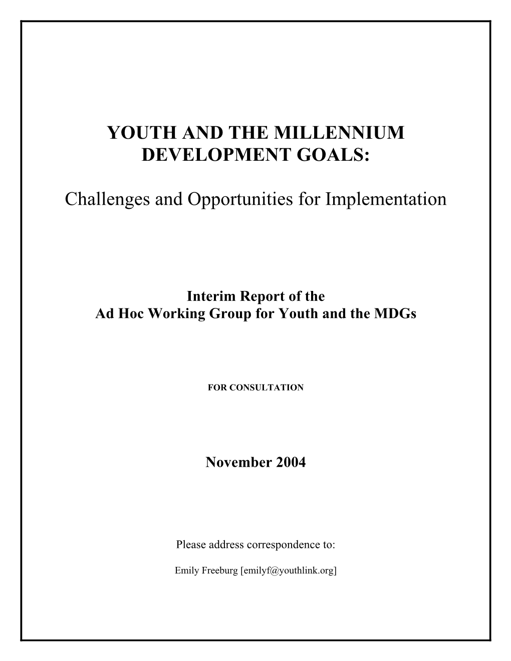 Youth and the Millennium Development Goals