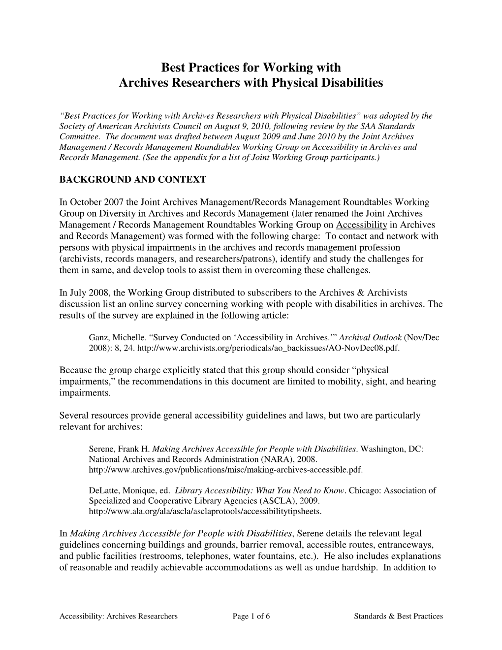 Best Practices for Working with Archives Researchers with Physical Disabilities