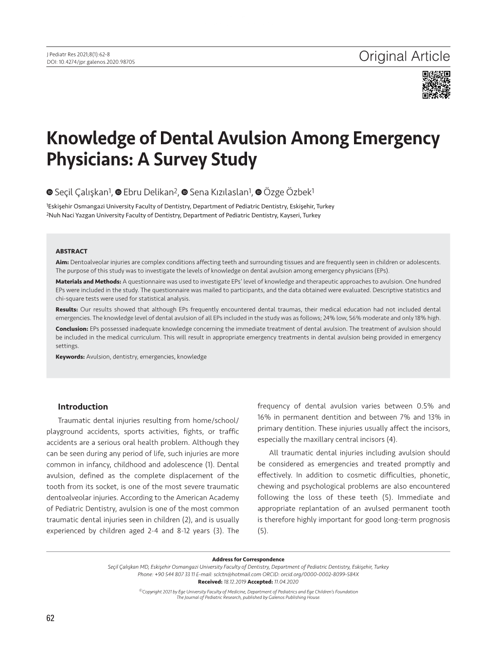 Knowledge of Dental Avulsion Among Emergency Physicians: a Survey Study