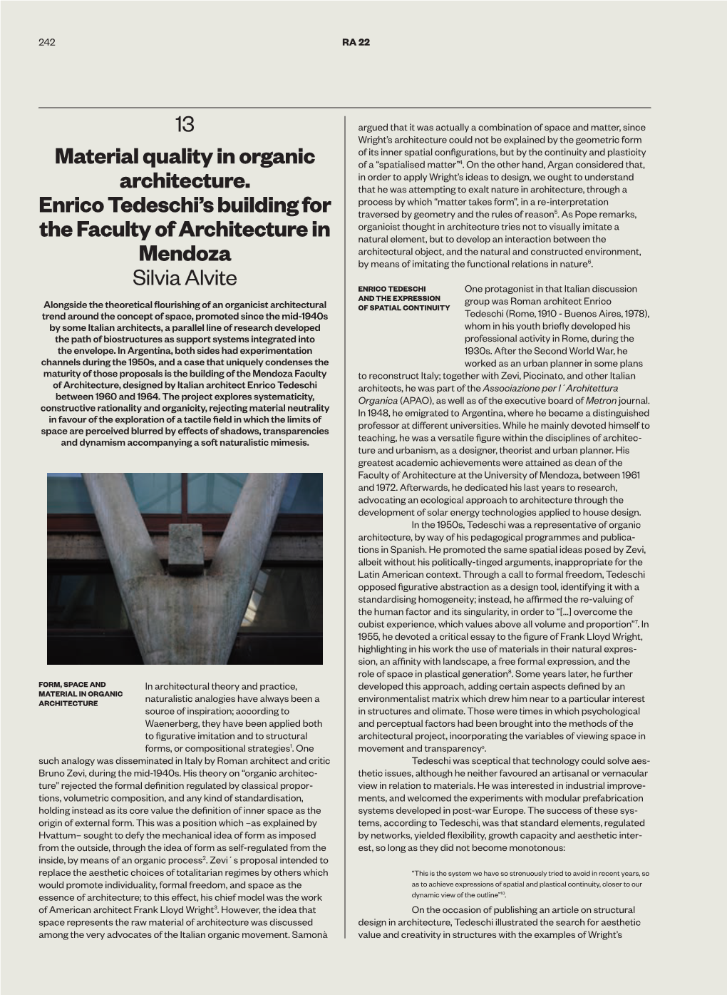 13 Material Quality in Organic Architecture. Enrico Tedeschi's