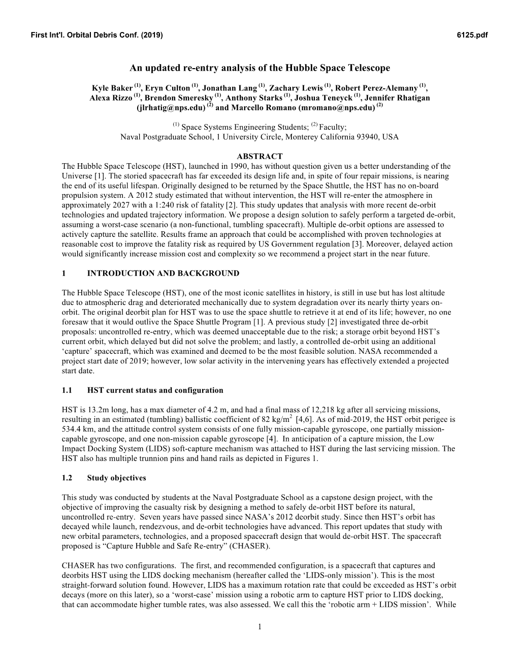 An Updated Re-Entry Analysis of the Hubble Space Telescope