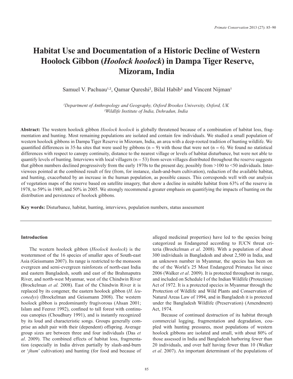 Habitat Use of Western Hoolock Gibbon in India