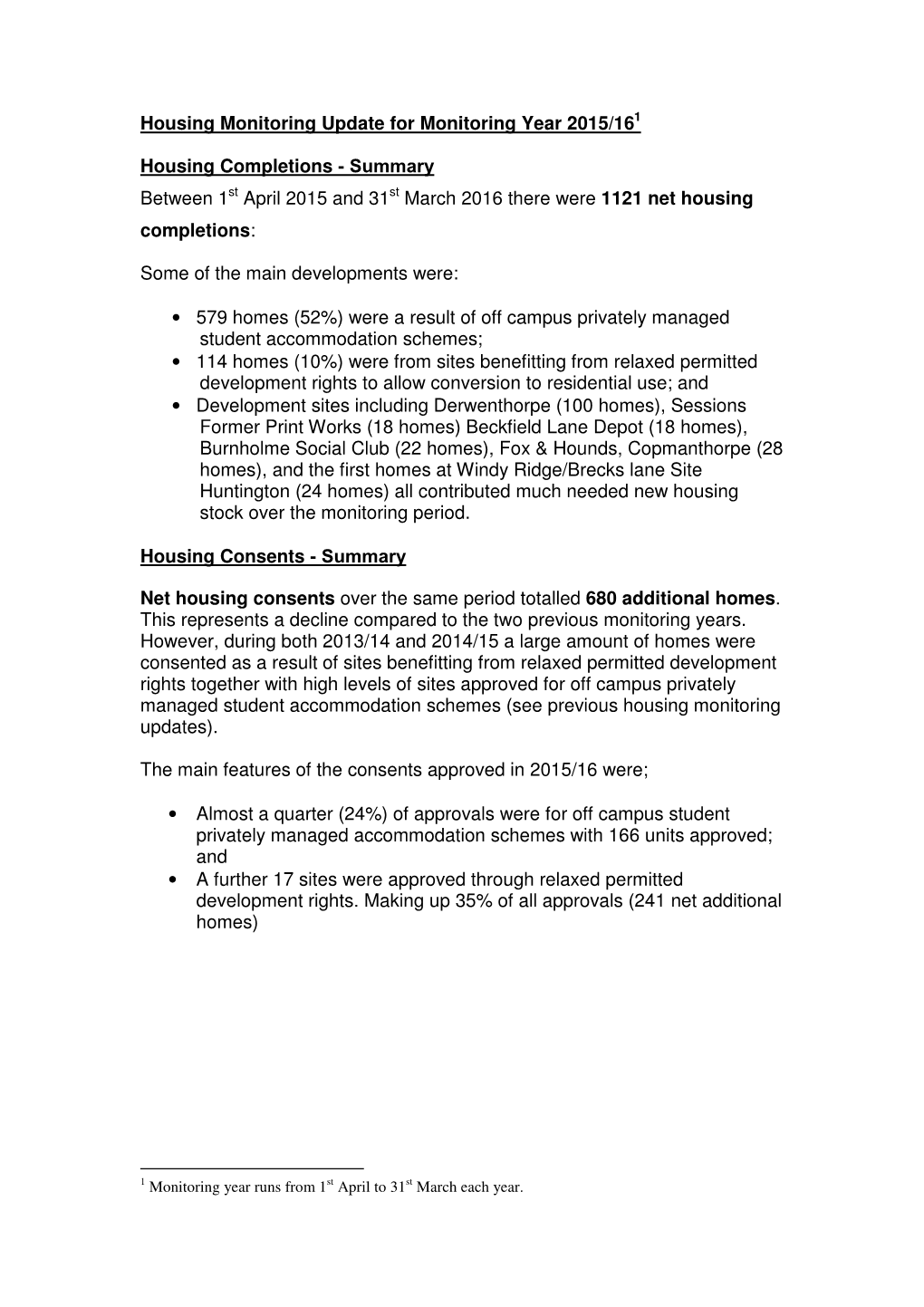 Housing Monitoring 2015-2016