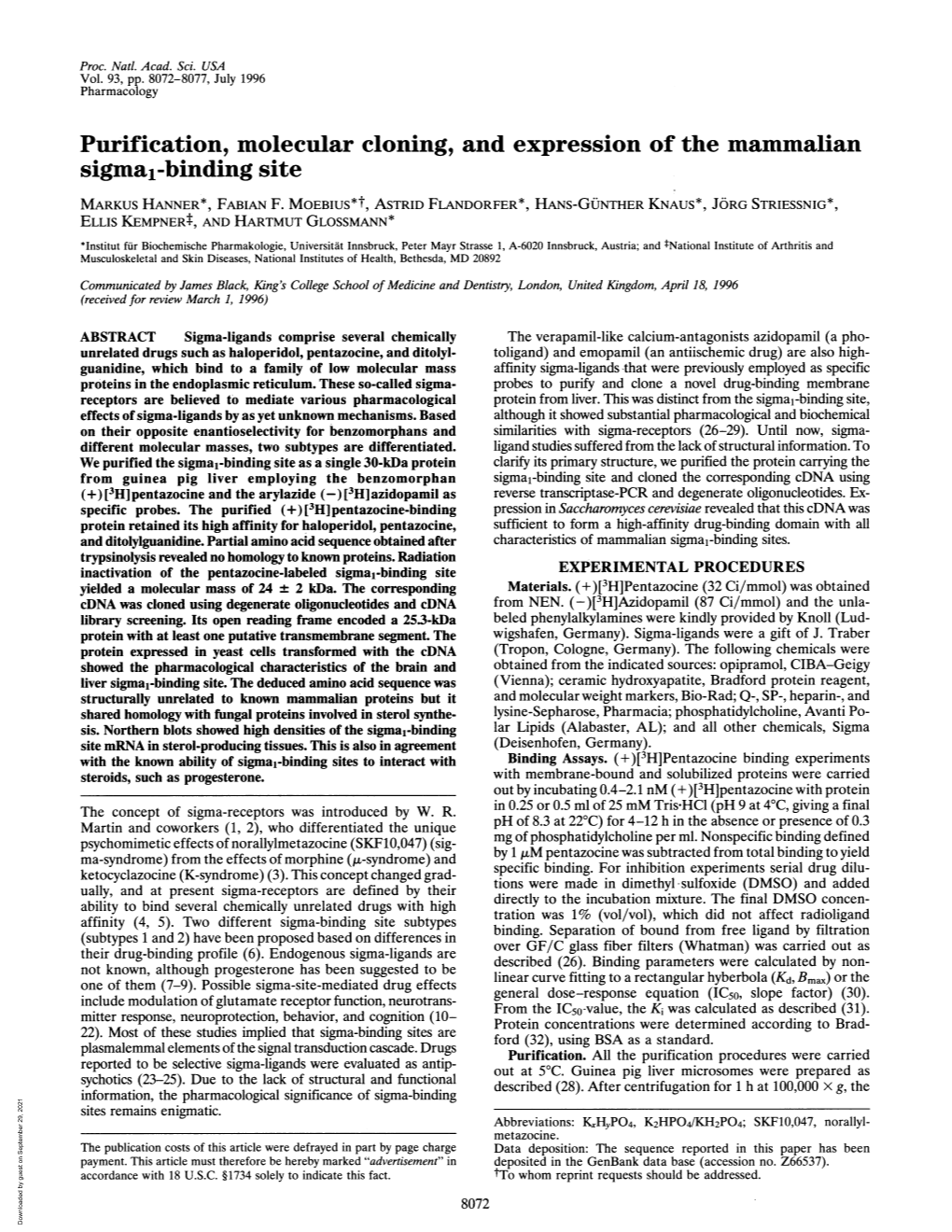 Sigma,-Binding Site MARKUS HANNER*, FABIAN F