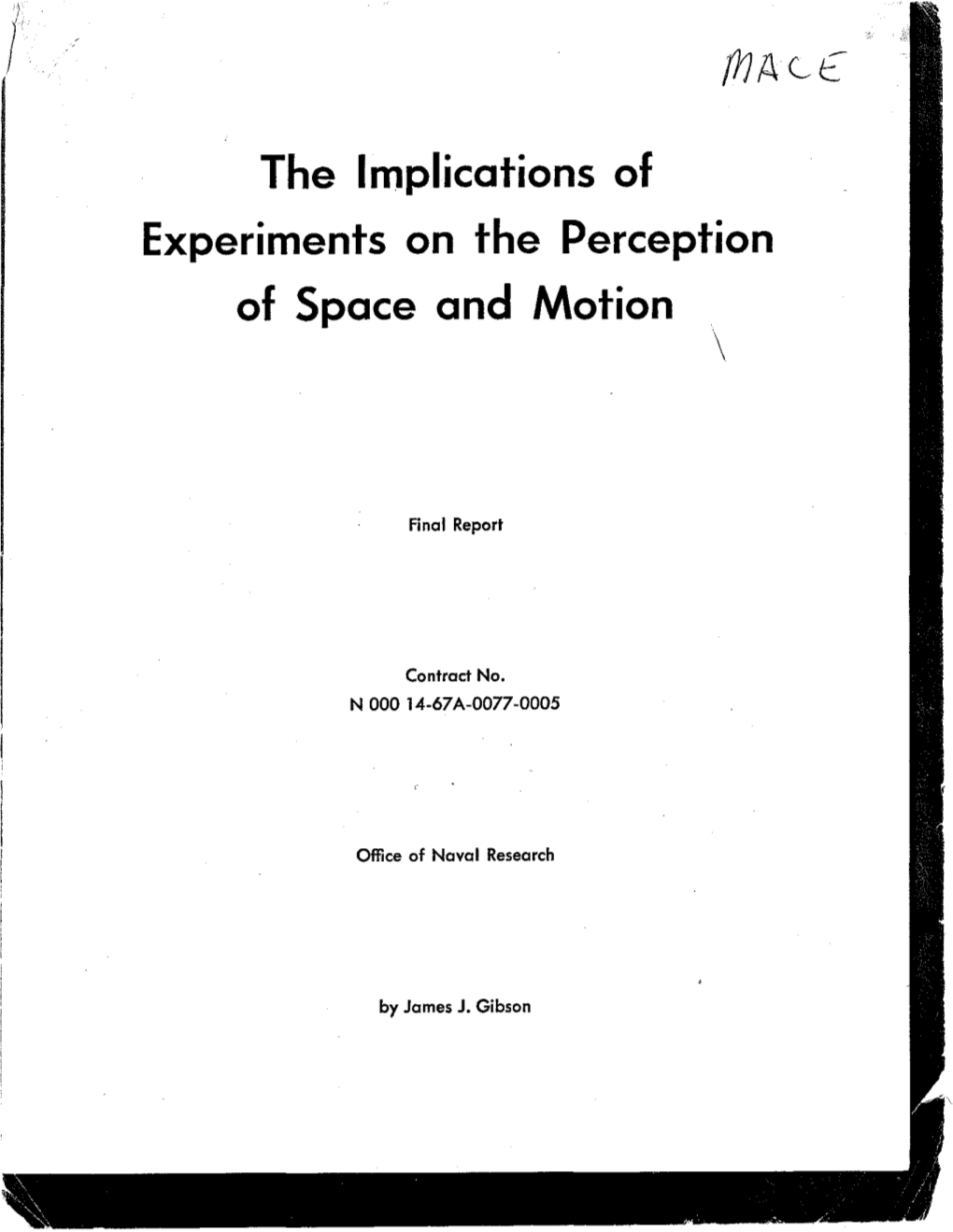 The Implications of Experiments on the Perception of Space and Motion \