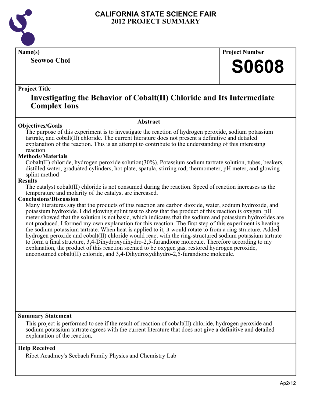 Investigating the Behavior of Cobalt(II) Chloride and Its Intermediate Complex Ions