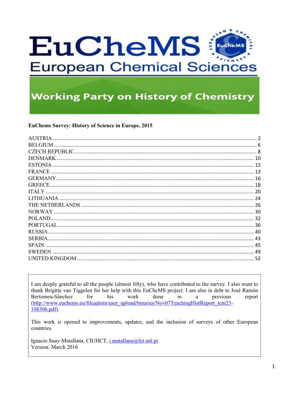 1 Euchems Survey: History of Science in Europe, 2015 AUSTRIA